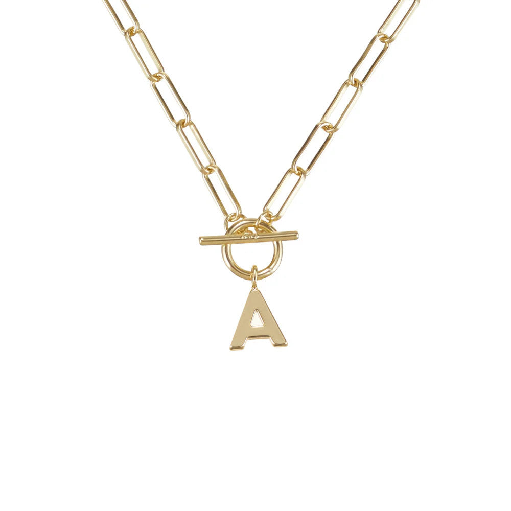 Gold-plated brass toggle necklace with an 18-inch chain.