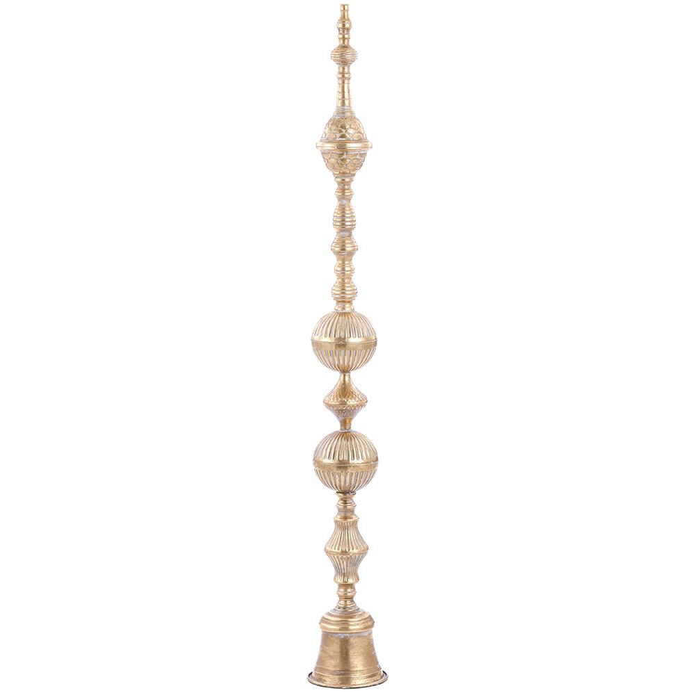 Tall 48.5-inch gold metal finial tabletop decoration with tiered architectural details.