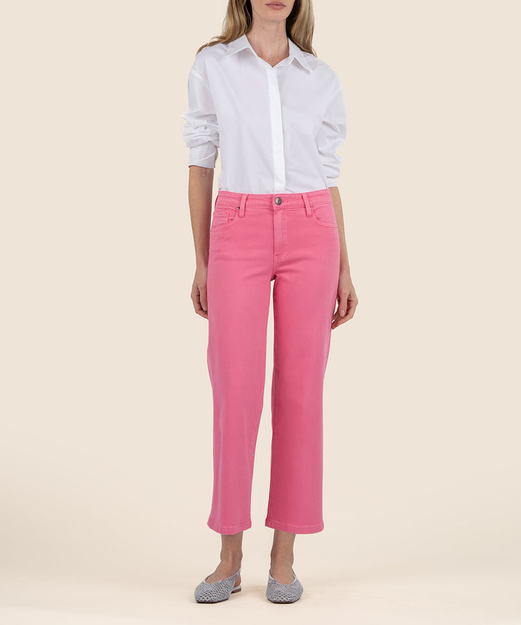 Charlotte high-rise wide-leg pants in soft cotton-spandex fabric with a regular hem.