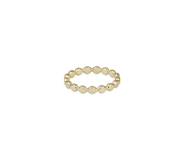 Classic gold 2.5mm beaded disc ring featuring a continuous band of small polished circular discs.