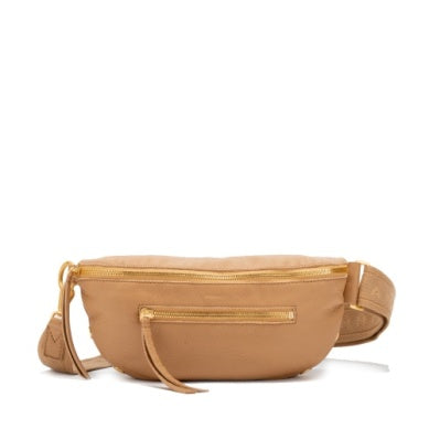 Oxblood red pebble leather crossbody bag with adjustable strap, gold hardware, and zippered pockets.