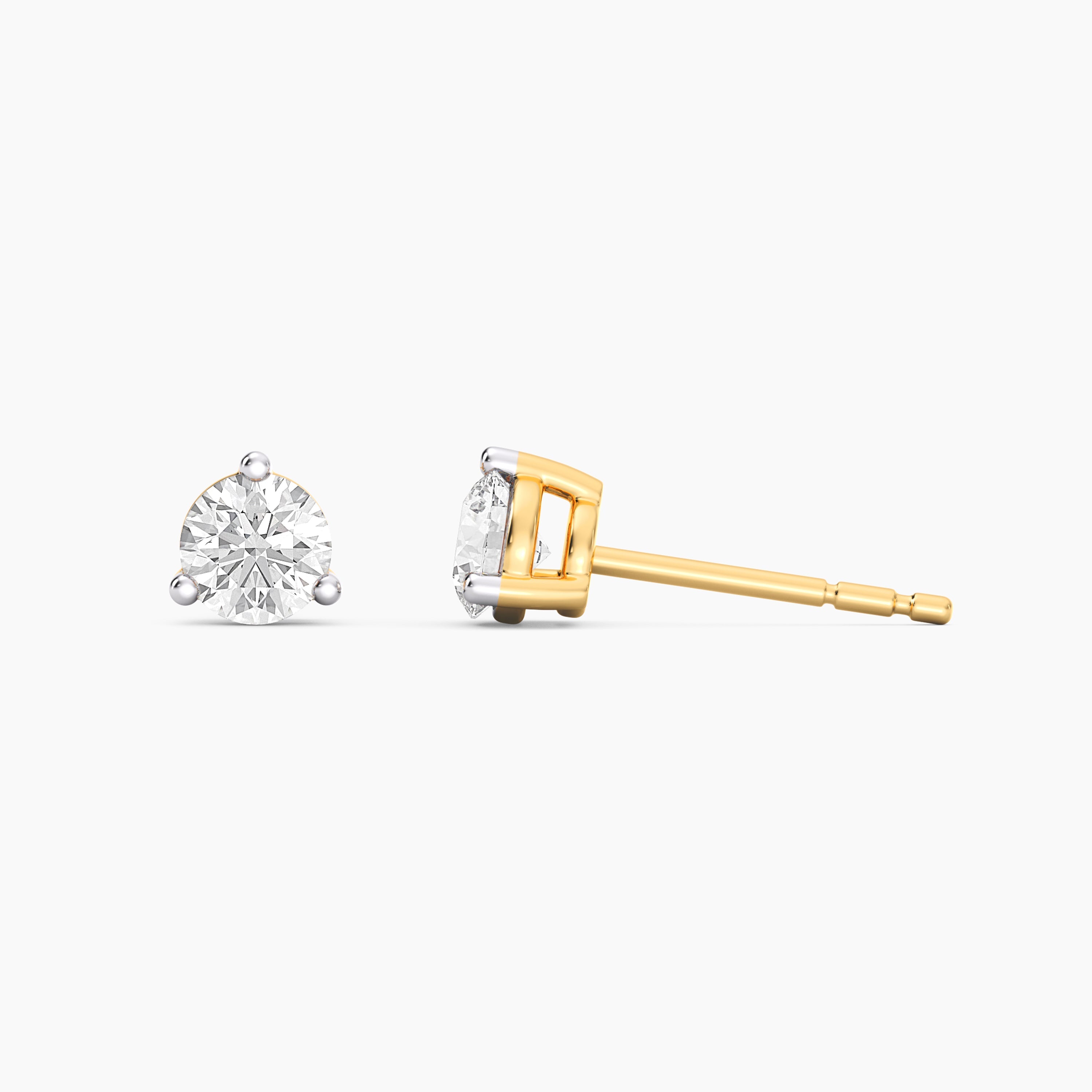 Three-prong lab-grown diamond stud earrings in gold-plated sterling silver with post backs