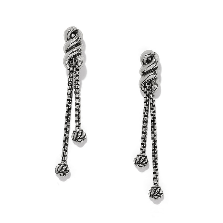 Interlok Twist Double Post Drop Earrings in silver-plated finish with box chain drops.