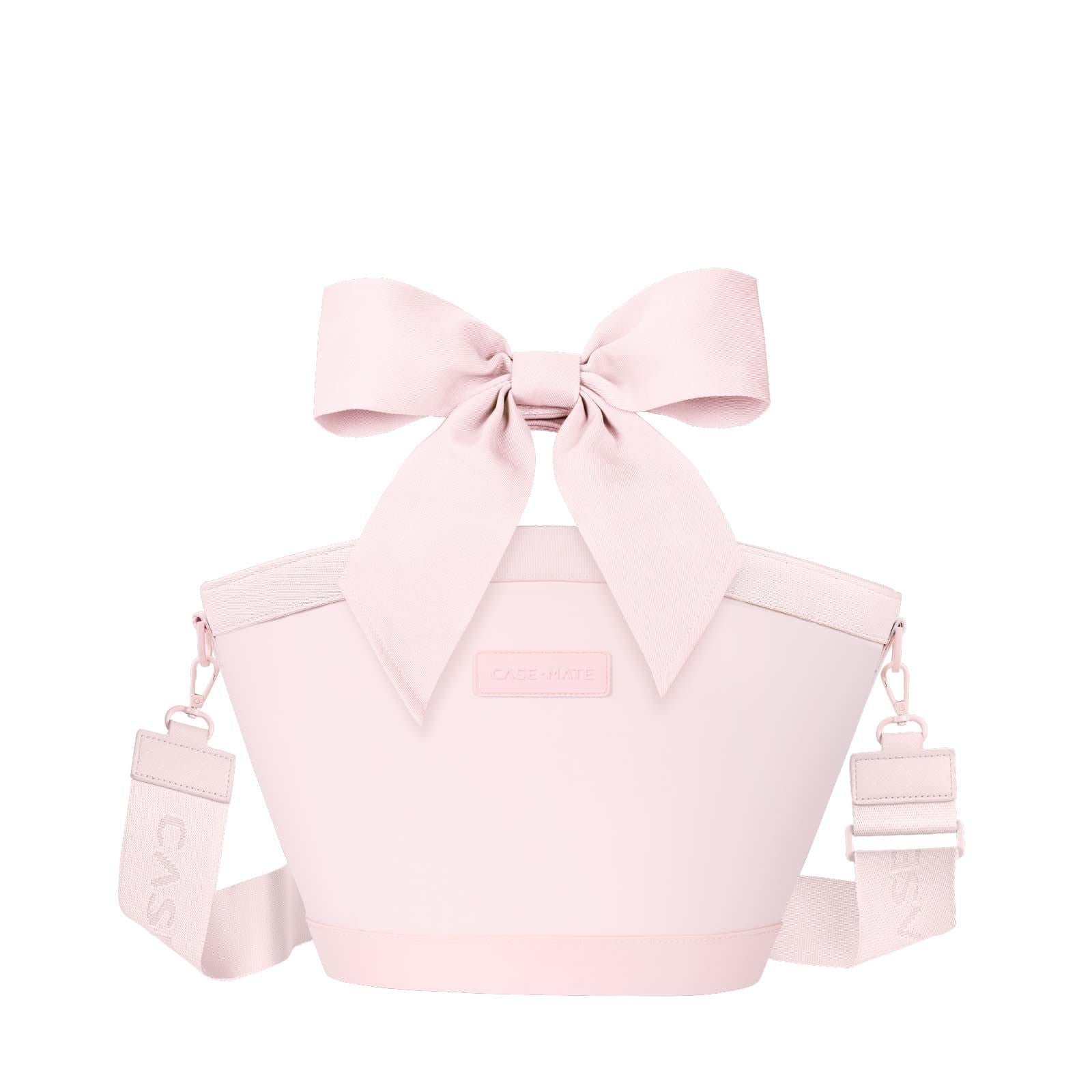 Ballet pink 7L jelly cooler tote bag with a large decorative bow and adjustable shoulder strap.