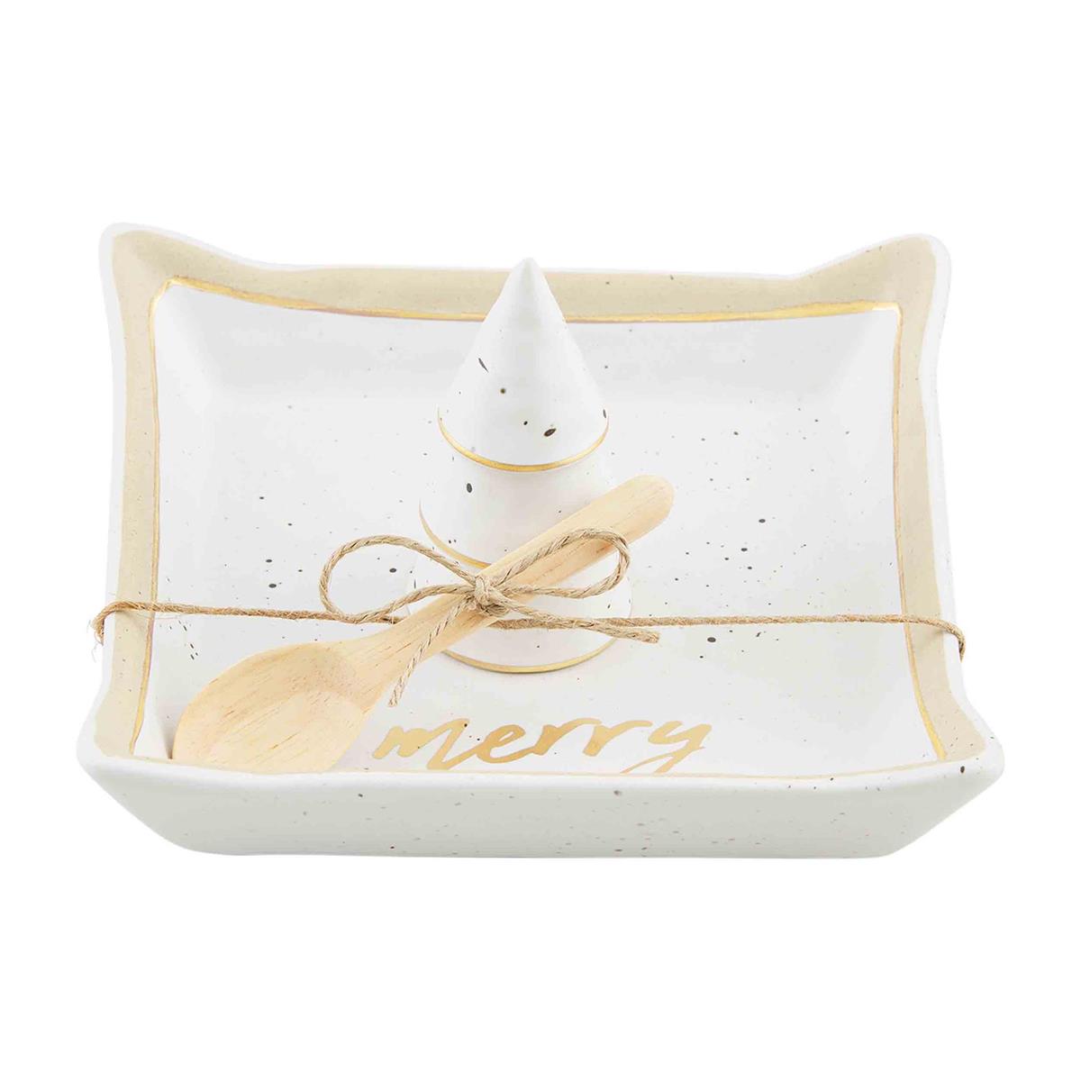 Square gold stoneware candy dish with tree motif