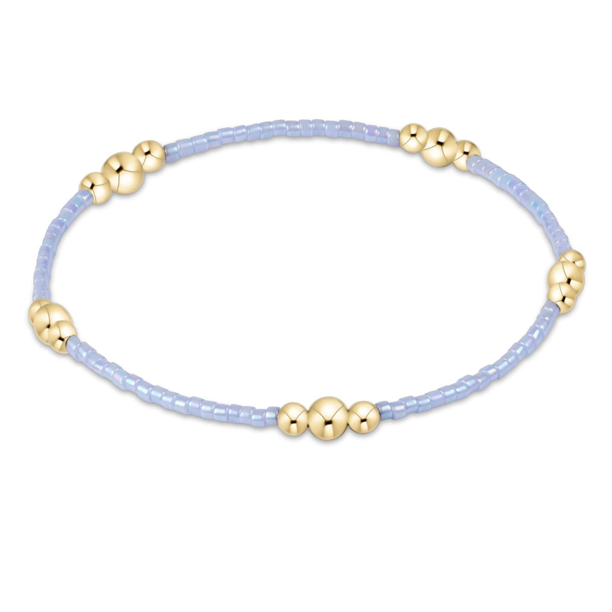 Hope Purpose Gold Bracelet with light blue seed beads and 14kt gold-filled beads on elastic cord.