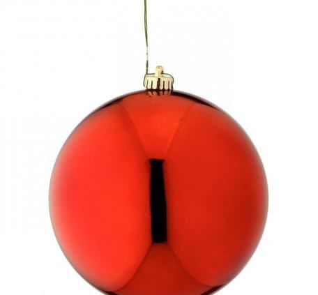 8-inch vacuum plated shiny ball with reflective finish, top loop, and string