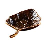 Autumn Allure Leaf Tray in dark brown enamel with metallic gold edges and textured leaf detailing.
