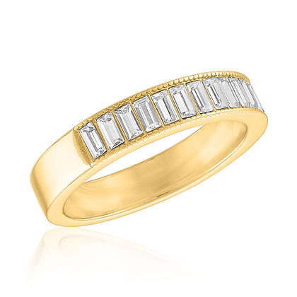 Bold Baguette Gold Layers Ring featuring a row of baguette-cut stones in a yellow gold band.