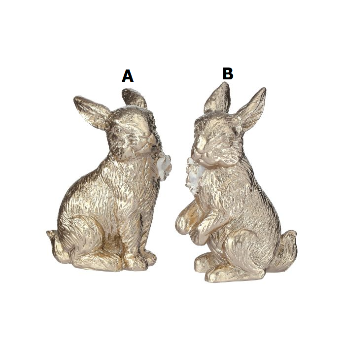 Four-inch golden resin bunny figurine with a smooth silhouette.