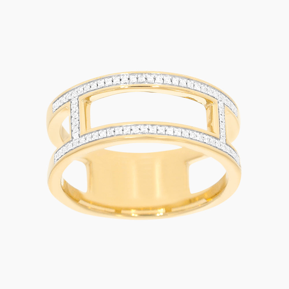Gold-plated sterling silver statement ring with a central diamond accent on an 8.68 mm wide band.
