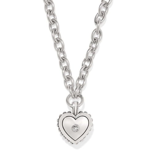 Silver-gold two-tone adjustable necklace featuring a bold heart pendant with lobster claw closure.