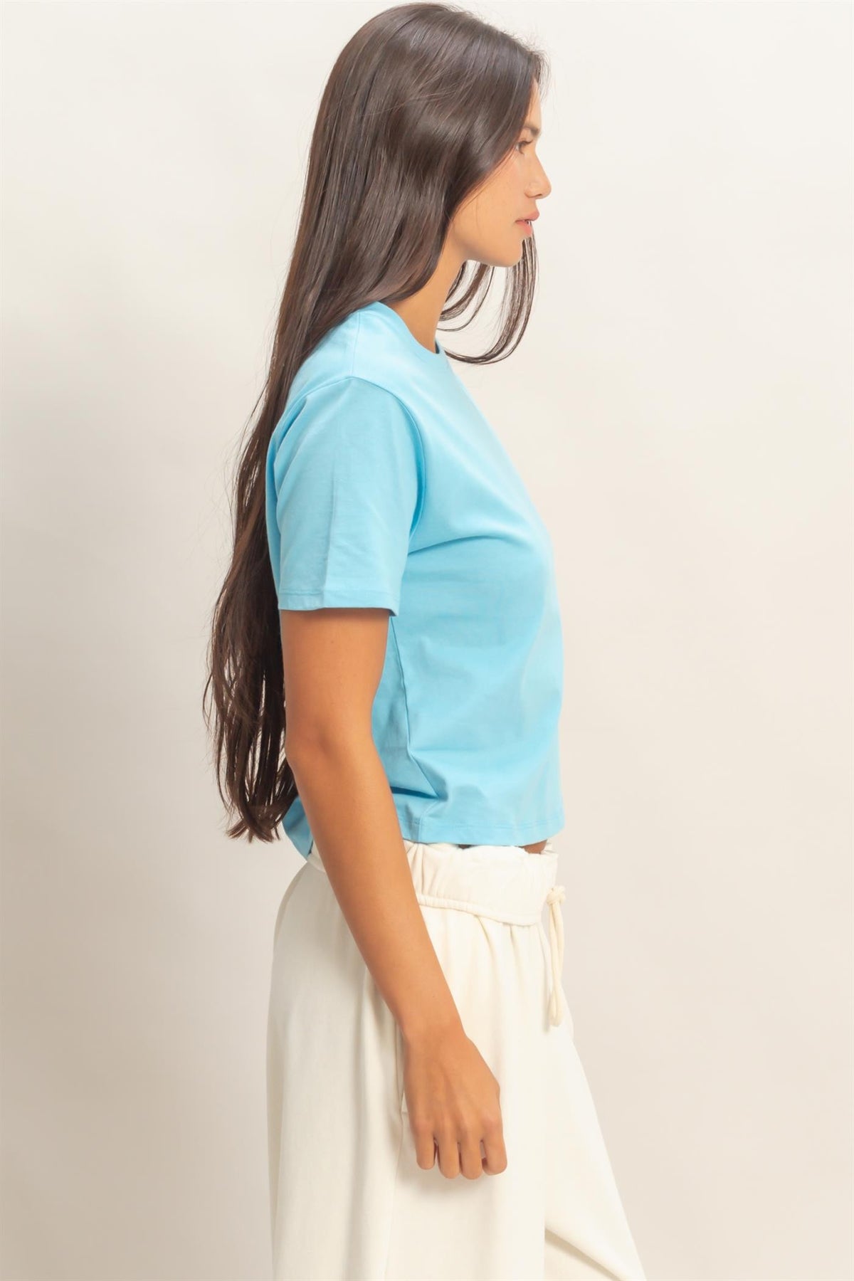 Front view of a black Zyrah crew neck t-shirt made from 100% cotton with a relaxed silhouette.