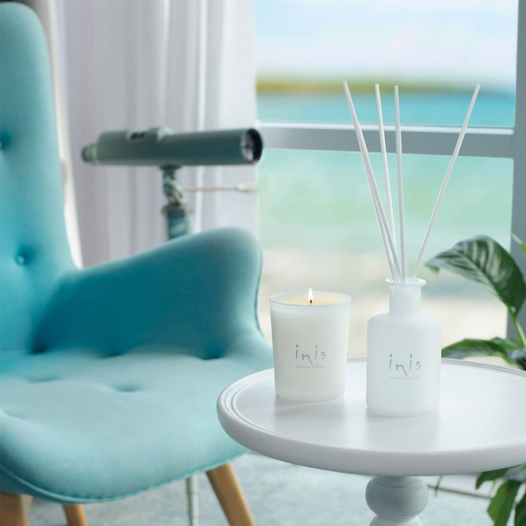 Frosted glass Inis fragrance diffuser with fibre wick reeds