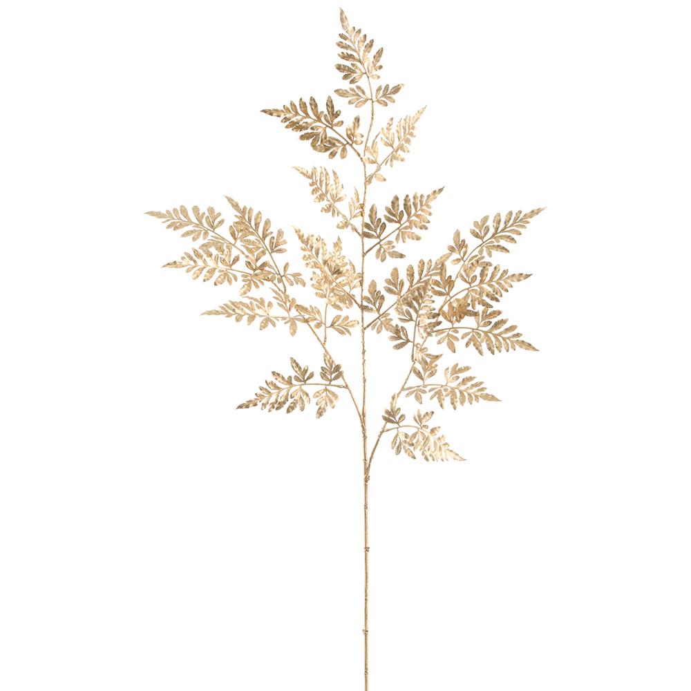 38-inch metallic gold fern spray with shimmering foliage and a long stem.