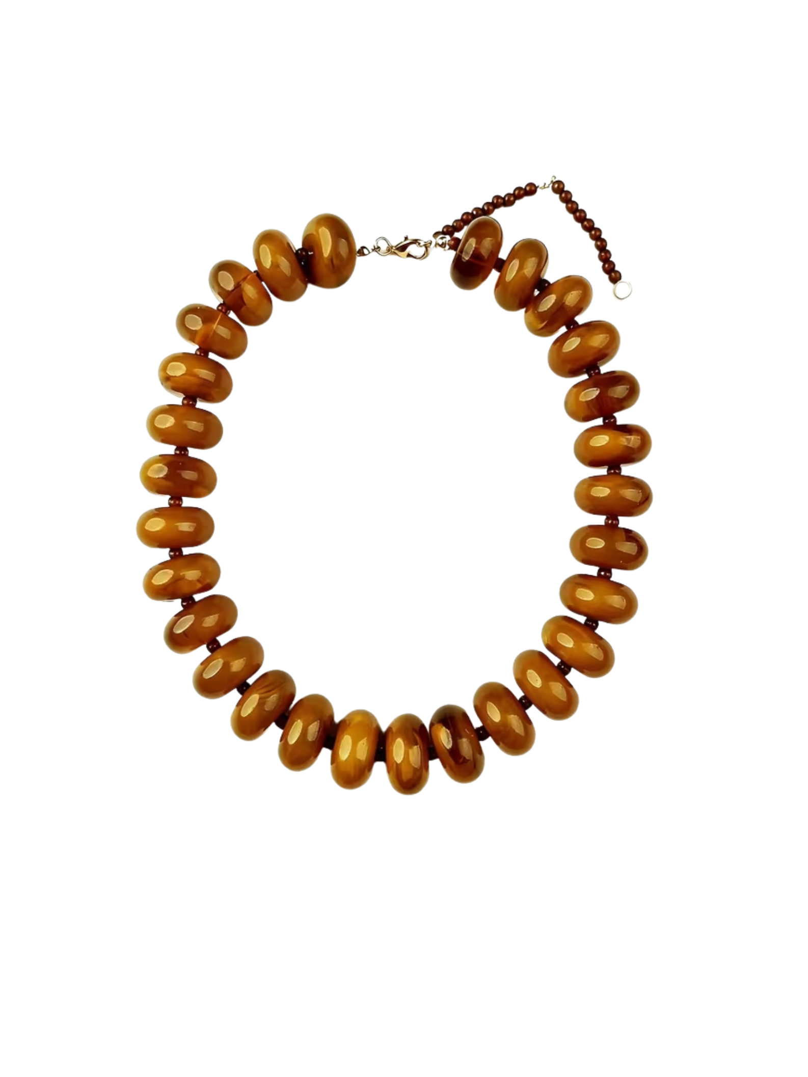 Bright acrylic gradient necklace with large amber-colored oval beads and a lobster clasp.