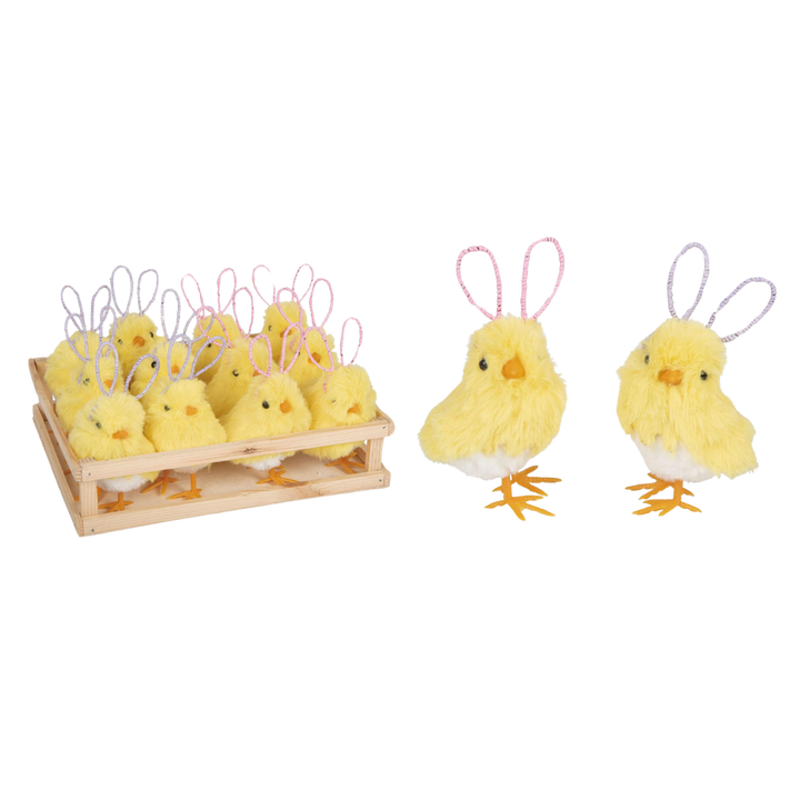 Foam bunny chick figure with ears in a crate