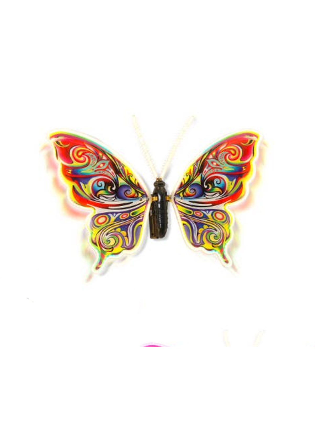 24-inch electric lighted and animated butterfly wall mount with colorful psychedelic wing patterns.