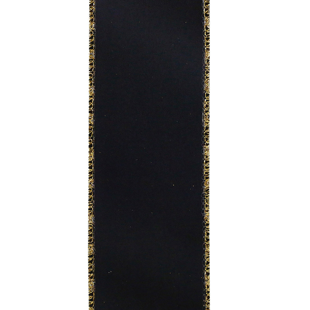 2-1/2 inch black ribbon with gold and silver wired roccoco jewel edges.