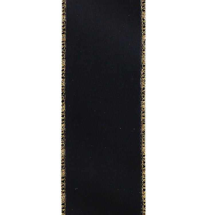 2-1/2 inch black ribbon with gold and silver wired roccoco jewel edges.