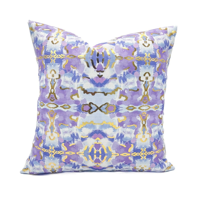Square gold foil kaleidoscope pillow with feather fiber blend insert