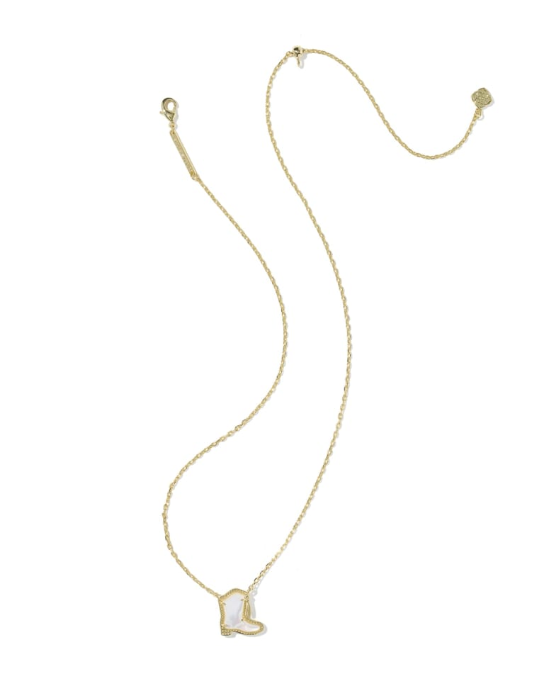 Gold chain necklace with a white mother of pearl cowboy boot pendant.