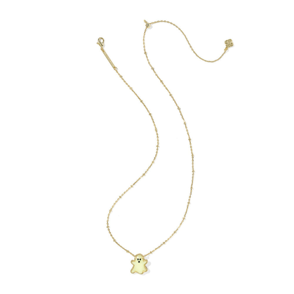 Ghost Short Pendant Necklace with a gold chain and a glow-in-the-dark ghost charm.