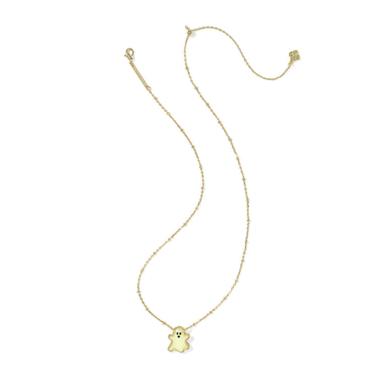 Ghost Short Pendant Necklace with a gold chain and a glow-in-the-dark ghost charm.
