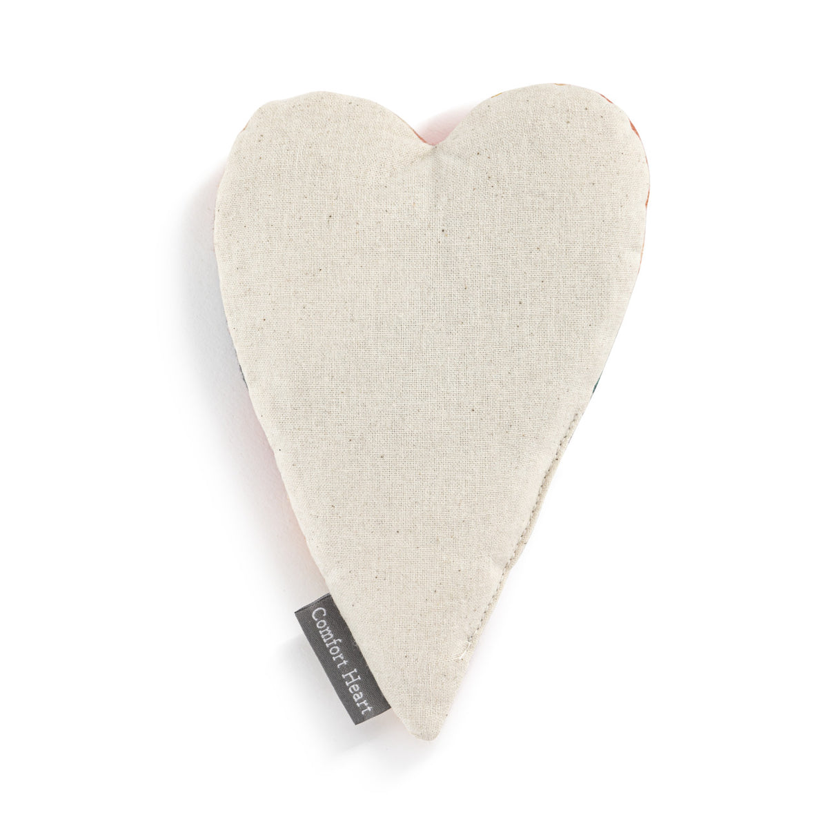 Comfort Heart plush toy with a heart-shaped silhouette made of cotton fabric filled with polyester fiberfill and beads.