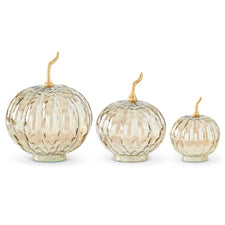 Set of 3 Wavy Glass Pumpkins w/Metal Stem
