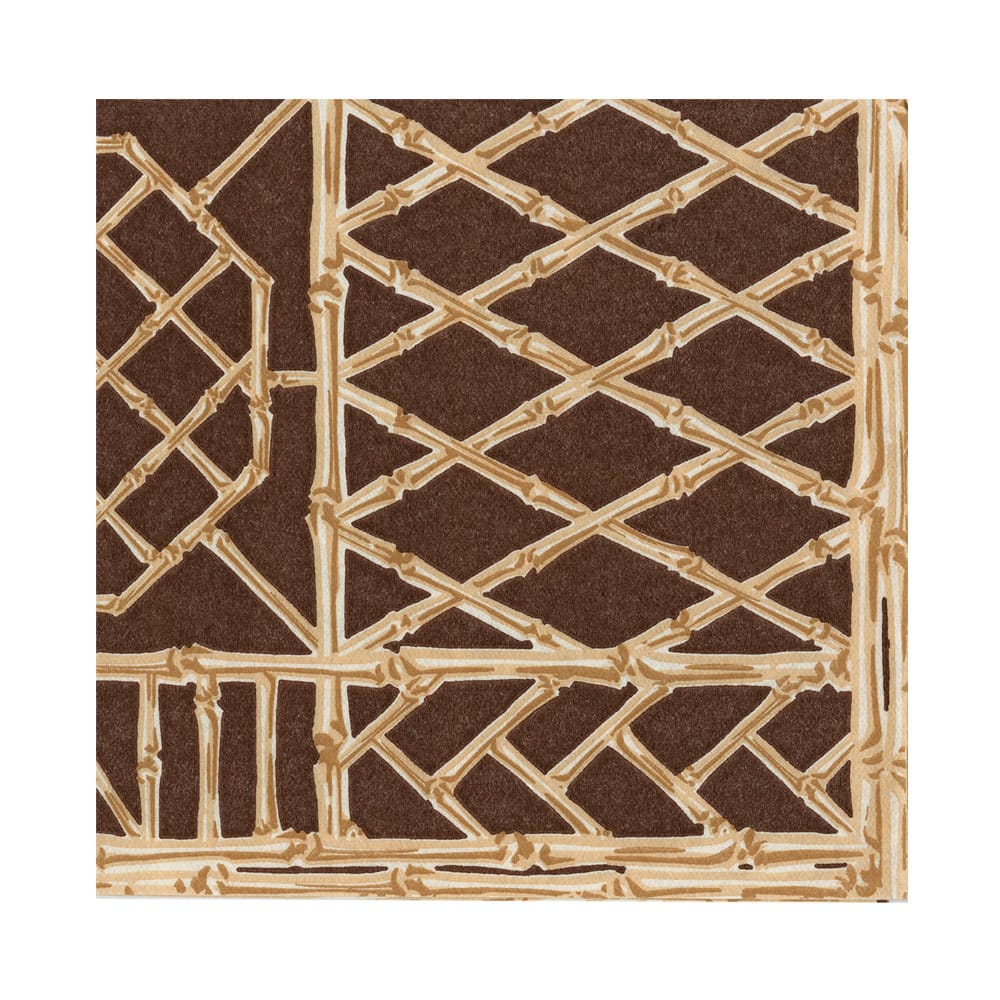 Caspari Bamboo Screen Chestnut paper linen luncheon napkin with a brown and tan lattice design.