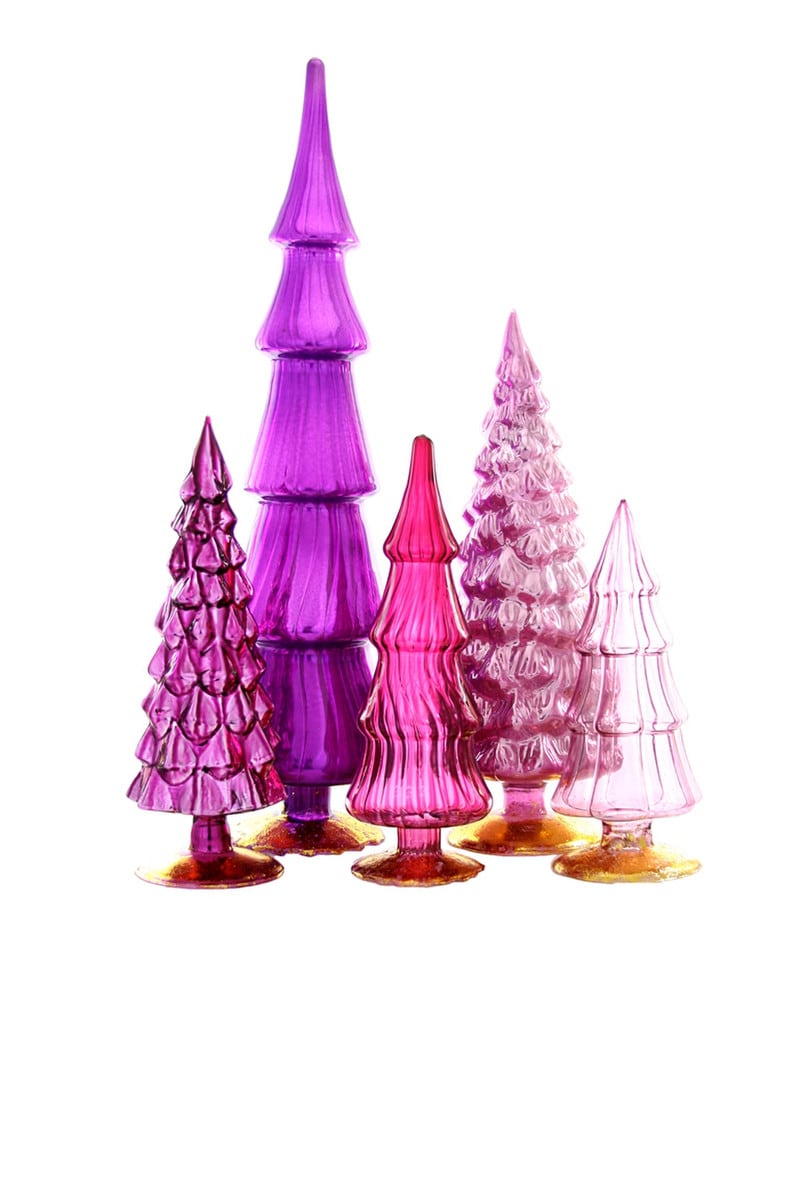 Hue Tree Violet glass candle holder with a tree-like silhouette in violet hue.