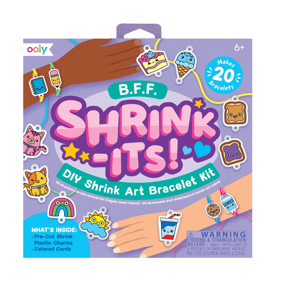 Ooly B.F.F. Shrink-Its! DIY Shrink Art Bracelet Kit with charms and colored cords for ages 6+.
