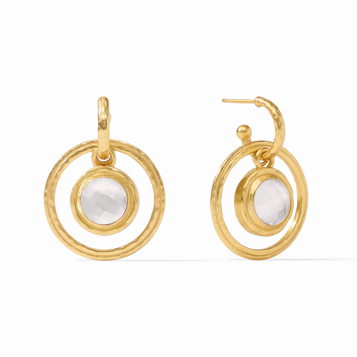 Astor 6-in-1 charm earring with gold plate finish, imported glass stones, and CZ accents on a pierced ear post.