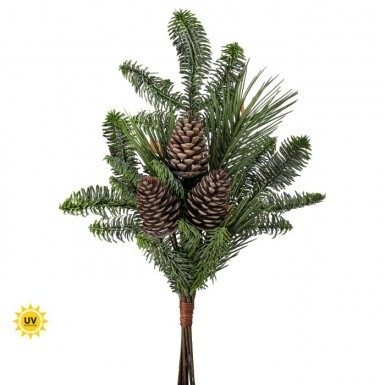 24-inch UV-protected Northern Rockies pine spray with realistic green needles and three pine cones.