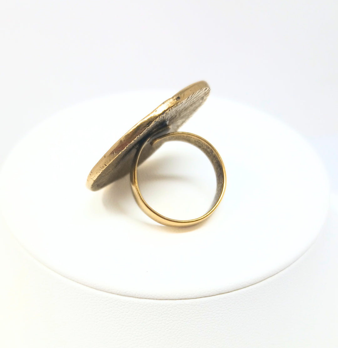 Gold 1 3/8" Chanel Type Fashion Coin Ring