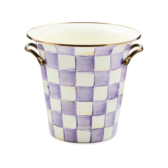 Violet check wine cooler with an eight-and-a-half-inch diameter.