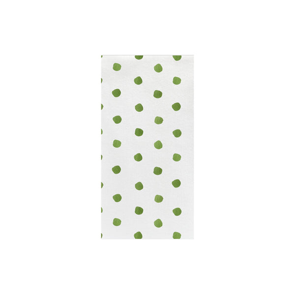White Papersoft Guest Towels with a green hand-painted polka dot pattern.