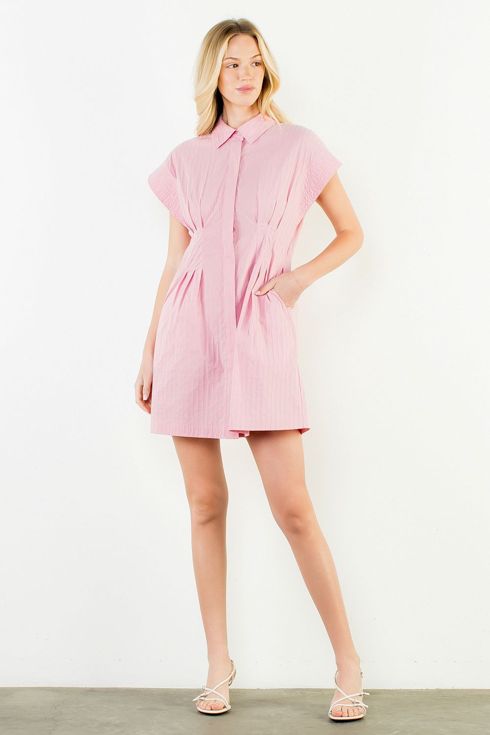 Allison Short Sleeve Striped Button Down Dress