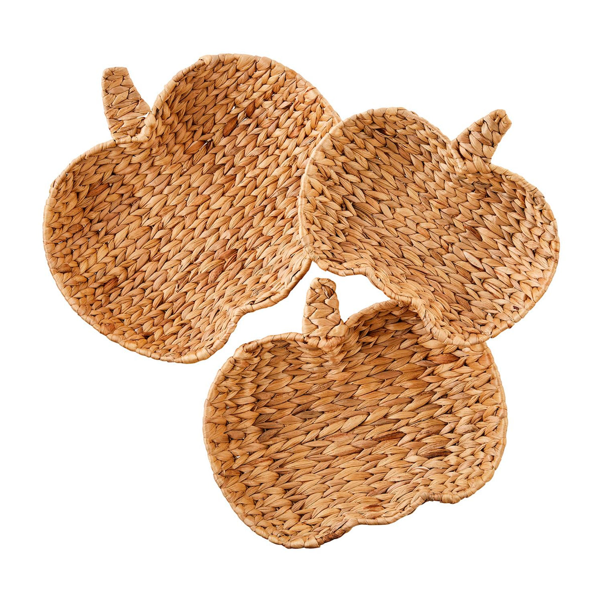 Woven pumpkin-shaped bowl made from water hyacinth with a natural brown finish.