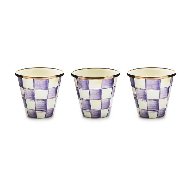 Violet check herb pot with a square silhouette