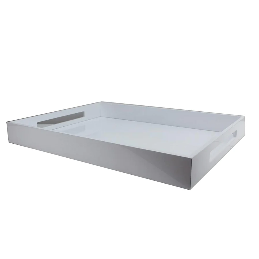 White lacquered rectangular ottoman tray with a smooth glossy finish.