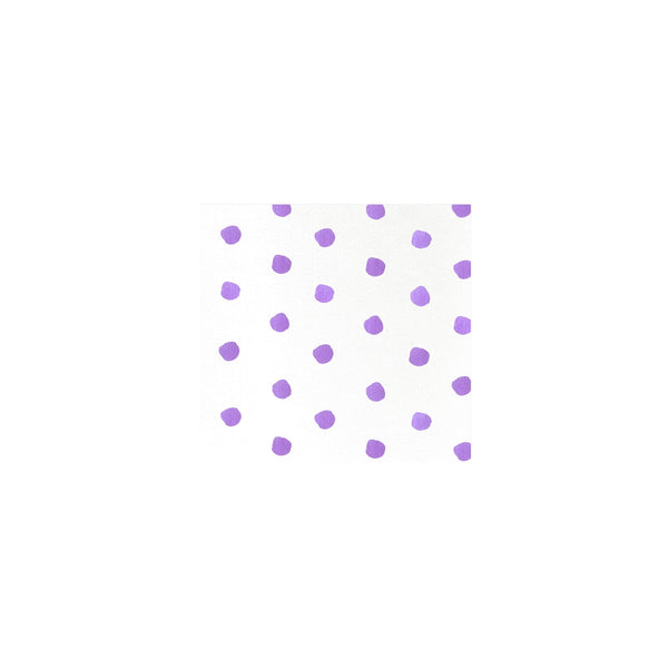 White Papersoft cocktail napkin with a purple polka dot pattern.