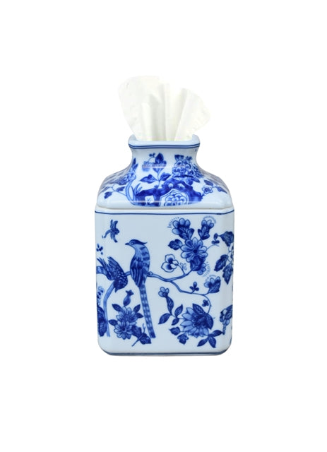Square porcelain tissue box in white with a clean geometric silhouette.
