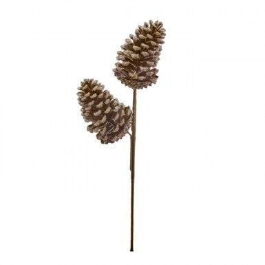 18-inch plastic stem with two frosted pine cones on a brown branch.