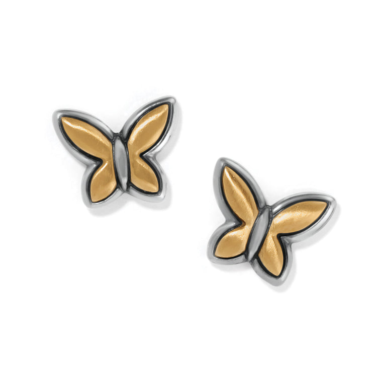 Silver-gold plated sterling silver post earrings with flat disc backs in a petite wing silhouette.