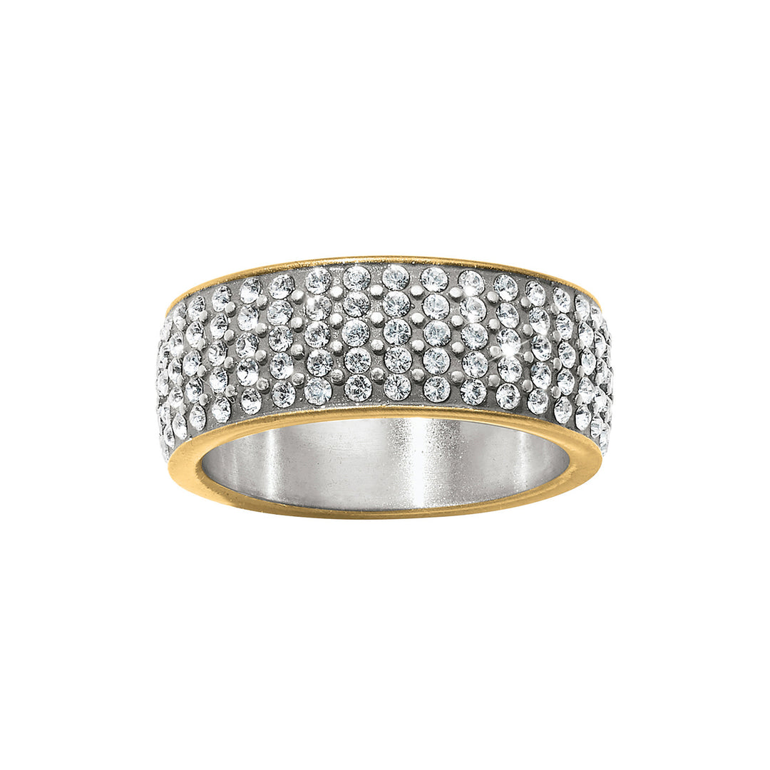Two-tone silver-gold meridian ring with fine quality crystal accents