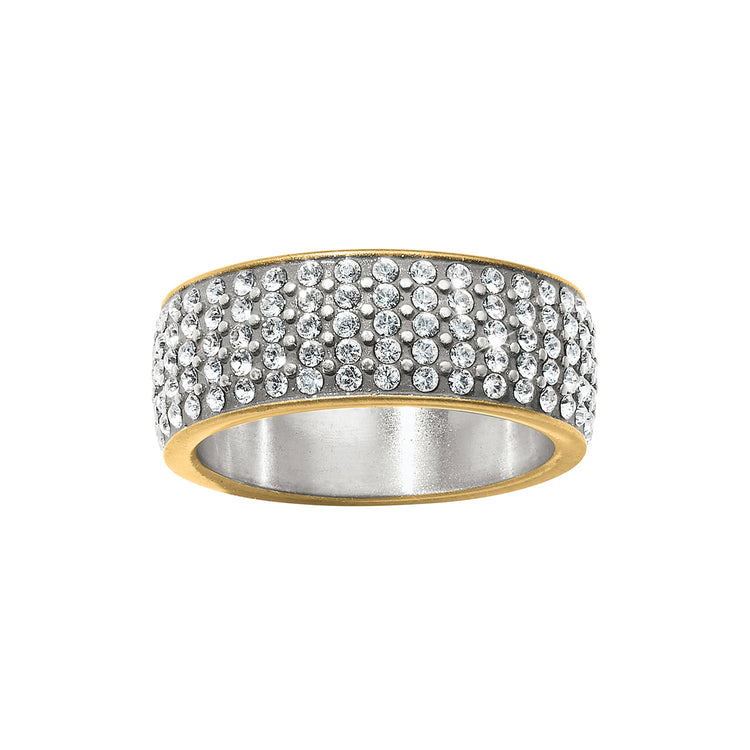 Two-tone silver-gold meridian ring with fine quality crystal accents