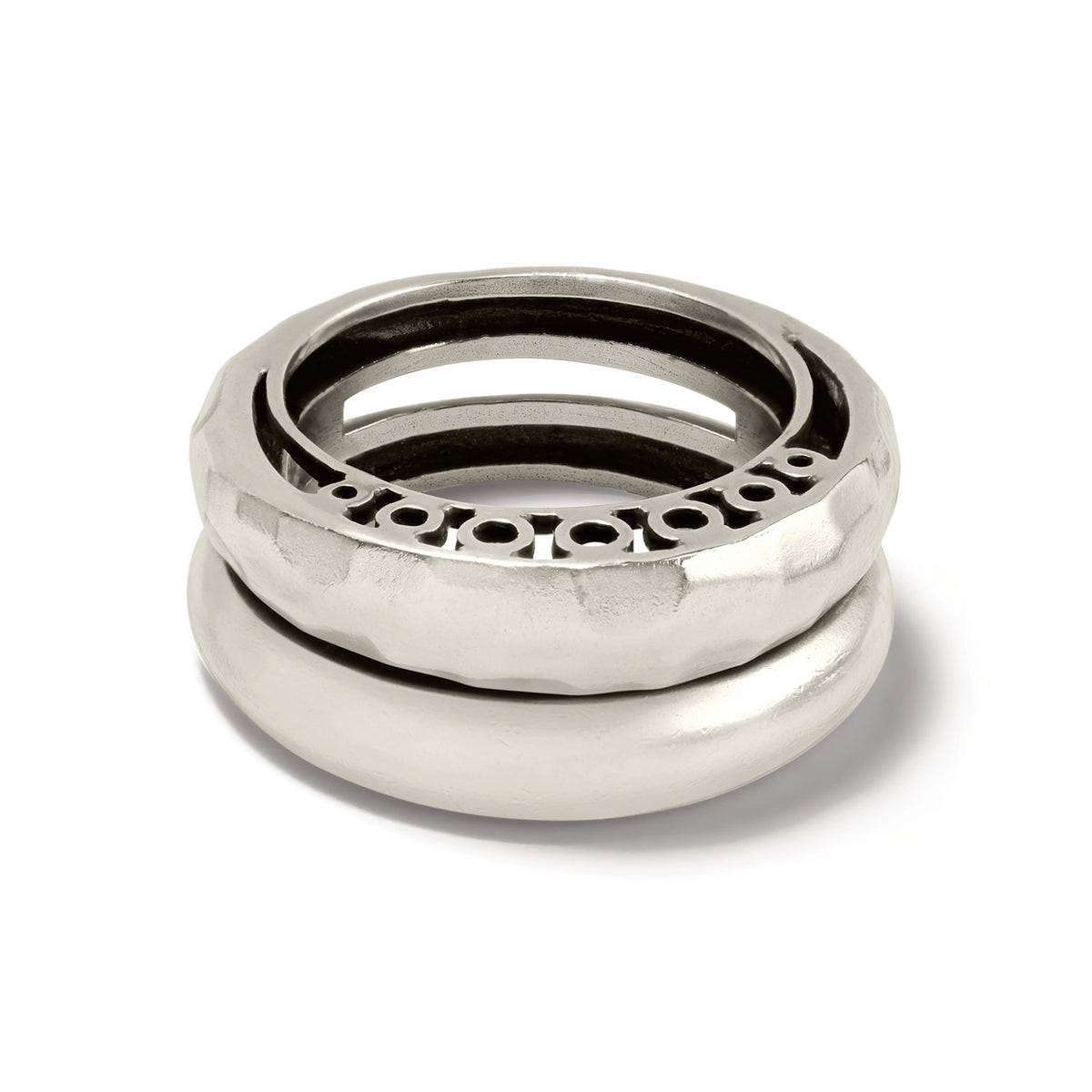 Sterling silver double ring earring with intricate depth