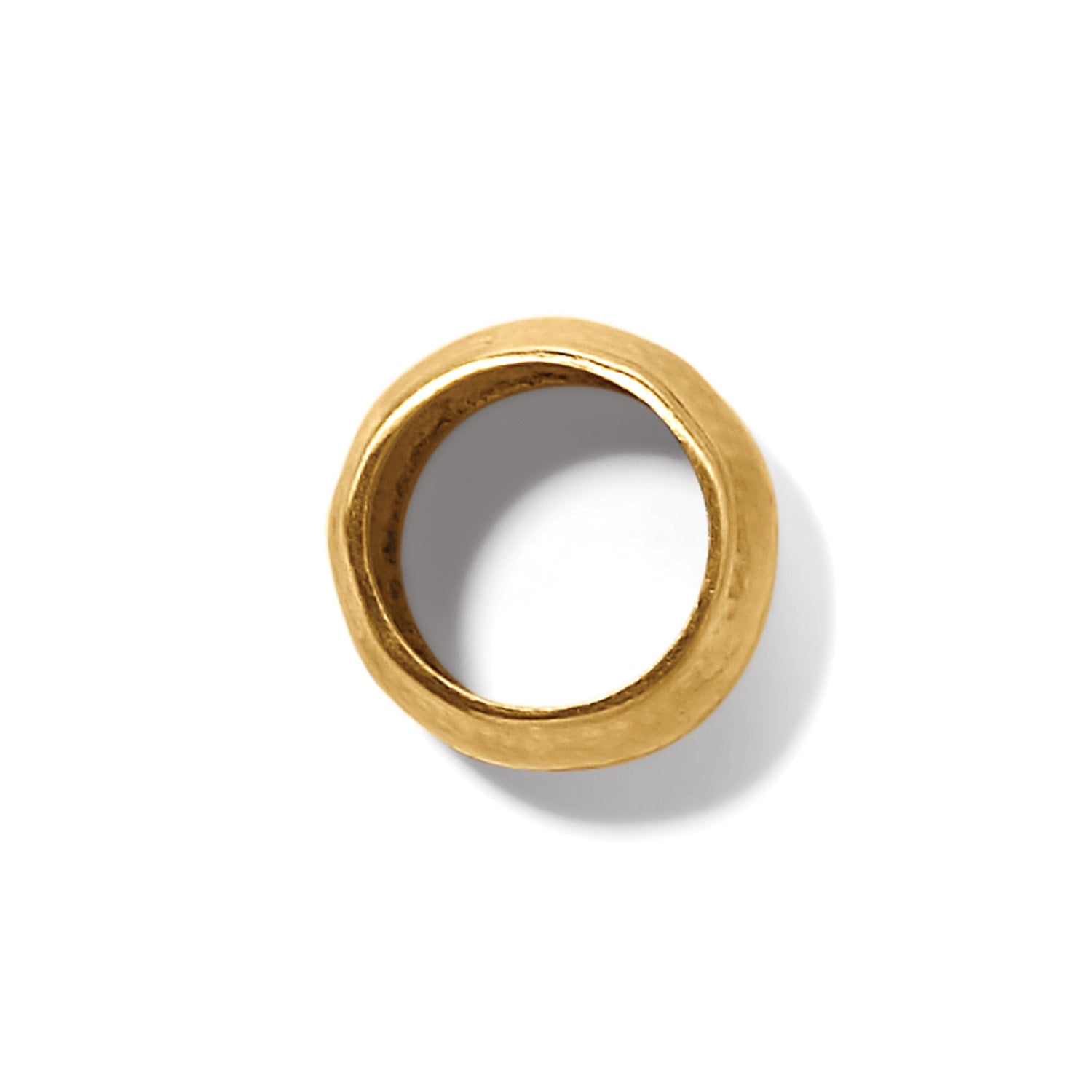 Brushed gold Meridian Geo ring with a geometric band pattern.